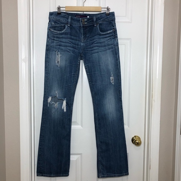 Vigoss Collections Cotton Bled Blue Wash Ripped Distress Mid Rise Boot Jeans 11 - Picture 2 of 16